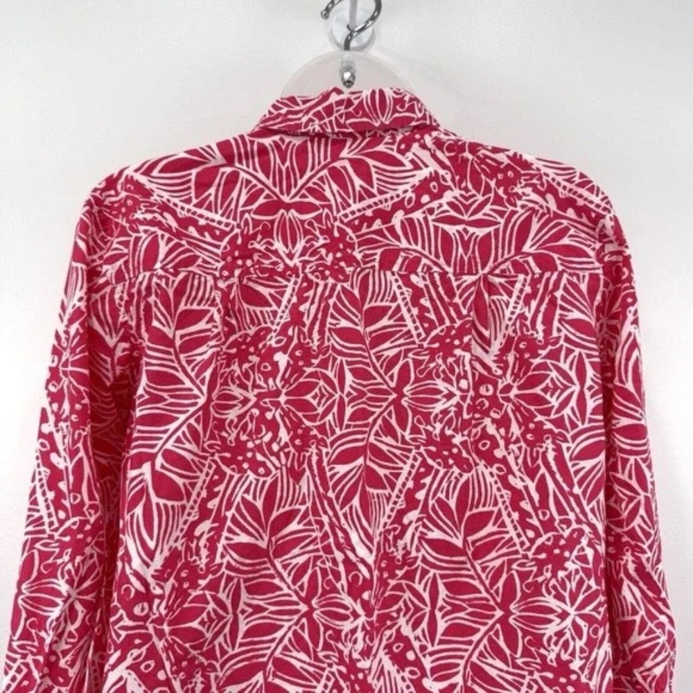 Lilly Pulitzer Top Women's M Pink/Coral Resort Roll Tab Beachy Coastal Button Up - Picture 10 of 13